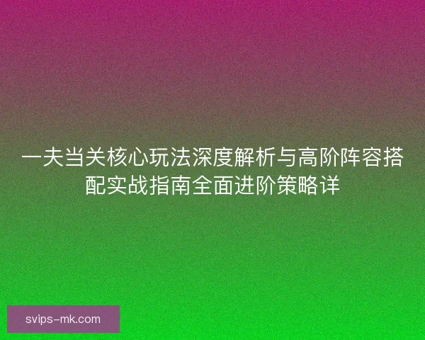 一夫当关核心玩法深度解析与高阶阵容搭配实战指南全面进阶策略详